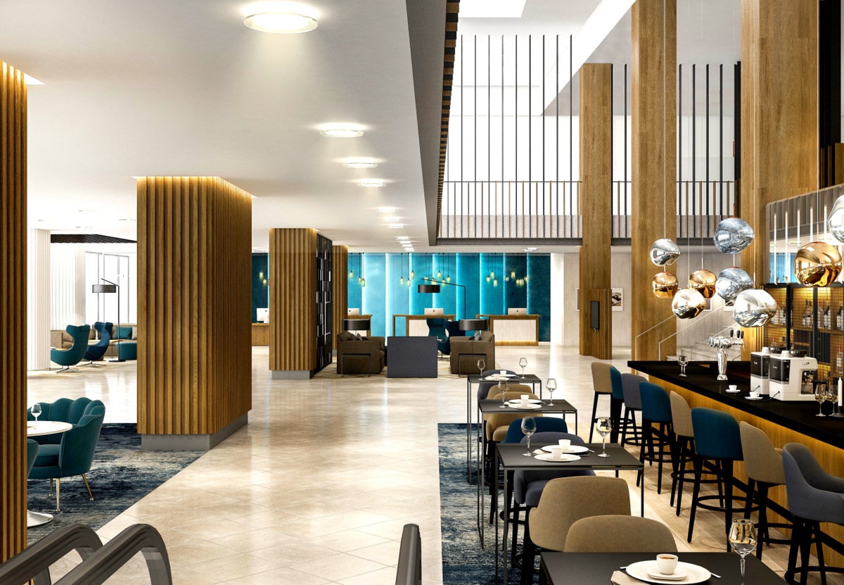 Wizualizacja baru hotelowego w Courtyard by Marriott archiwum PHH