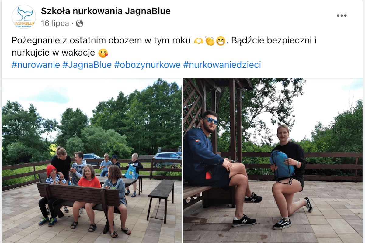 Zrzut ekranu z profilu JagnaBlue na Facebooku - zrealizowany obóz w 2022