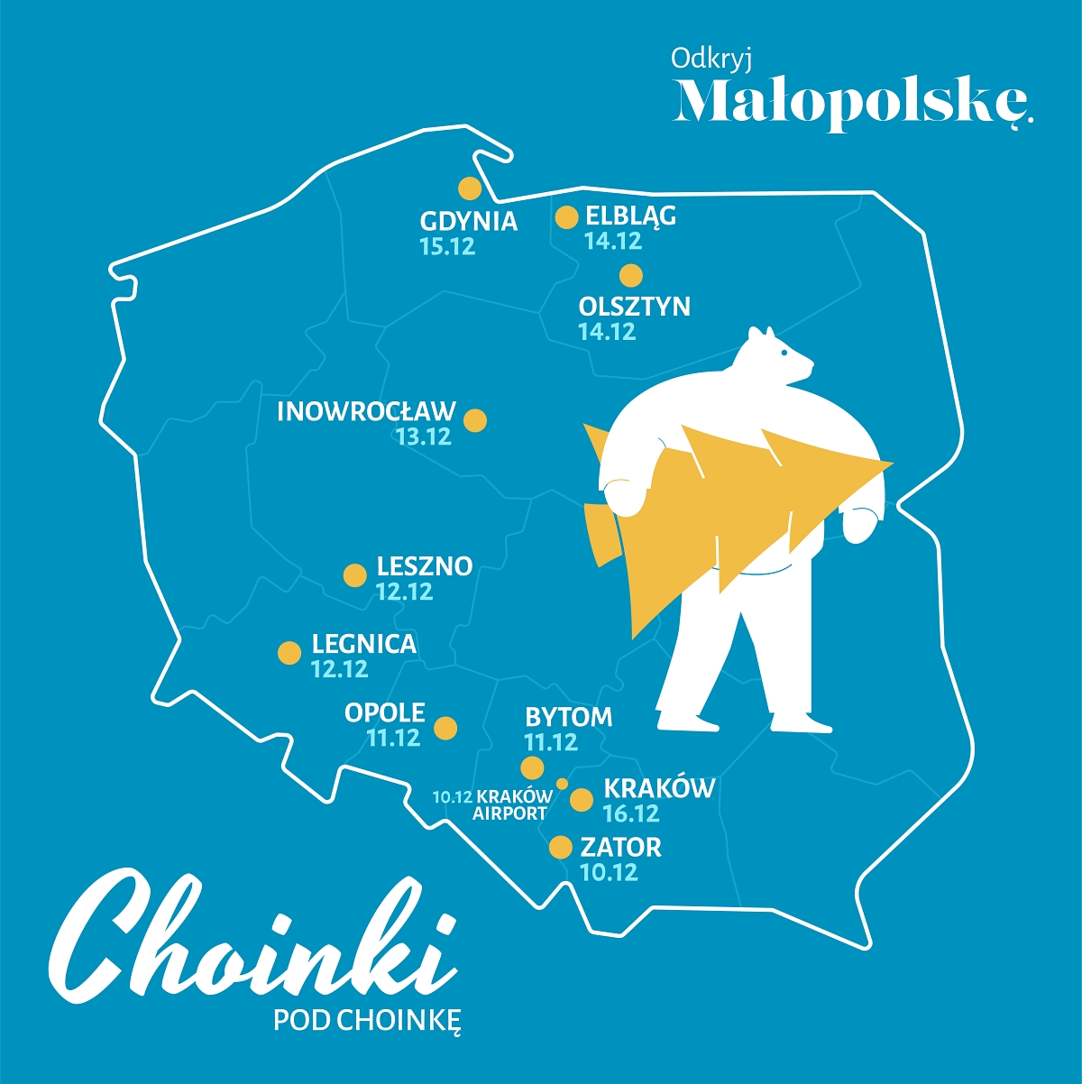 Mapa światecznej trasy RMF FM i Małopolski choinki pod choinkę 2023