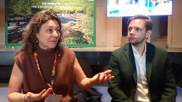 Maria Eugenia Oriani Ucros, i Jewgeni Patrouchev, przedstawiciele ProColombia prezentują atrakcje kraju. /fot. Mieczysław Pawłowicz