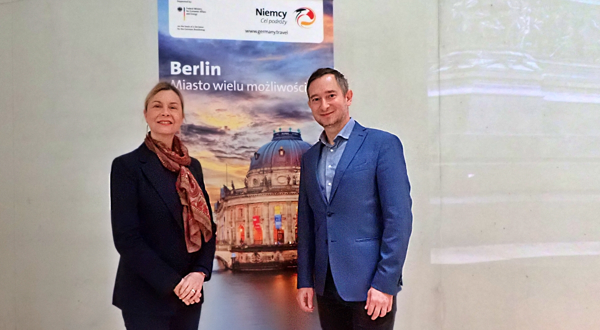 Catarina Erceg z visitBerlin i Tomasz Pędzik z Niemieckiej Centrali Turystyki w Warszawie. /fot. Mieczysław Pawłowicz
